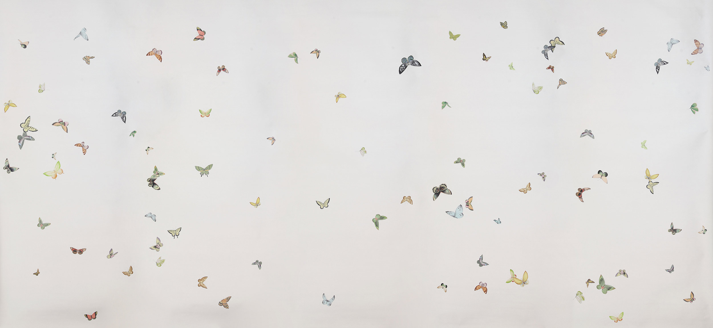 Обои ручная роспись Butterflies Emerald on Natural Mica metallic silk - постер Loft-Concept во Владивостоке