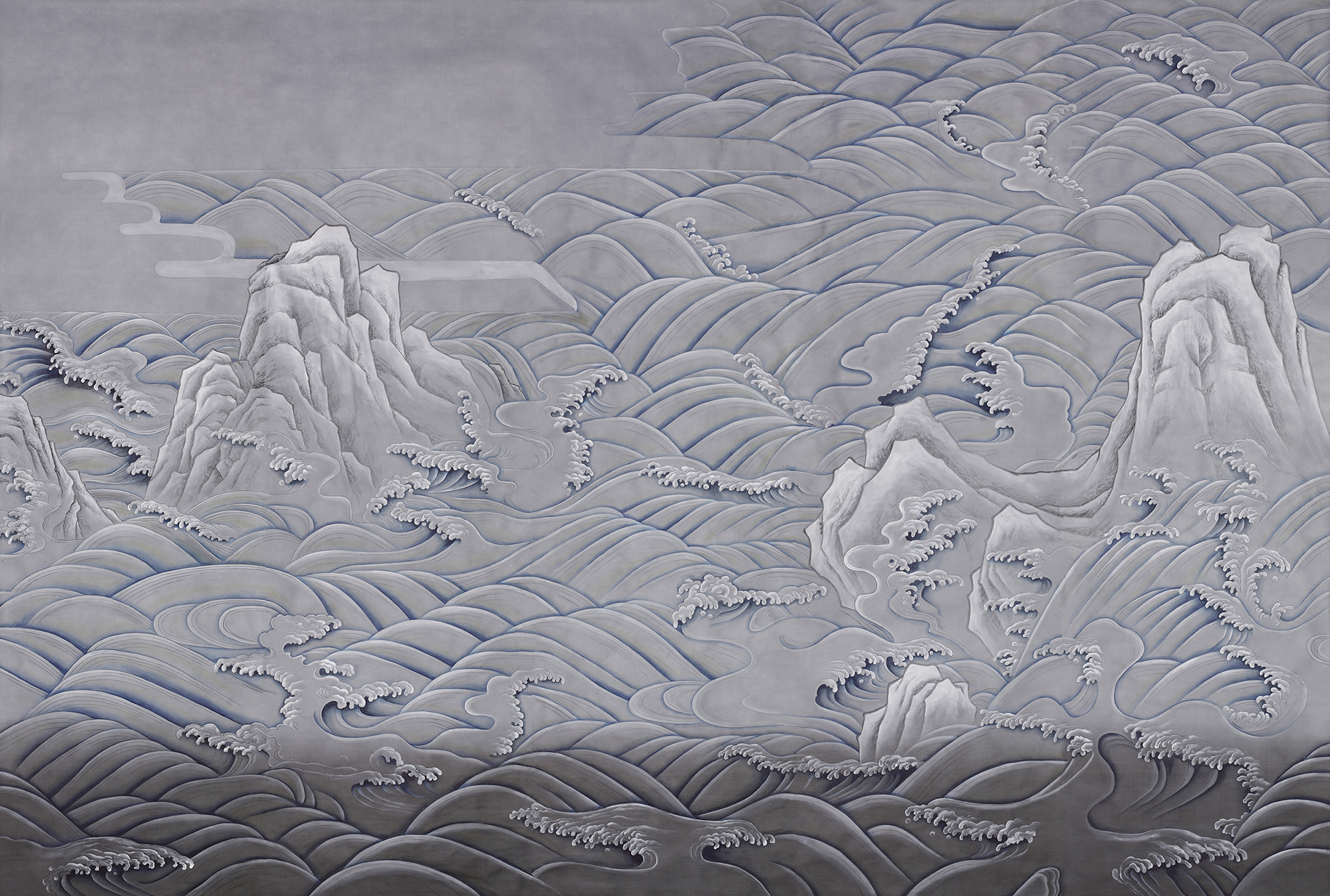 Обои ручная роспись Matsushima Waves Hokusai on Gun Metal dyed silk Обои ручная роспись Matsushima Waves Hokusai on Gun Metal dyed silk - постер Loft-Concept во Владивостоке