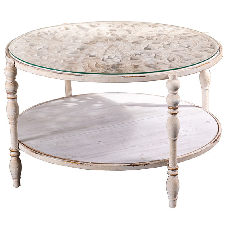 Кофейный стол Toussaint Provence Round Coffee Table Белый Бежевый Древесина Кофейный стол Toussaint Provence Round Coffee Table Белый Бежевый Древесина во Владивостоке | Loft Concept