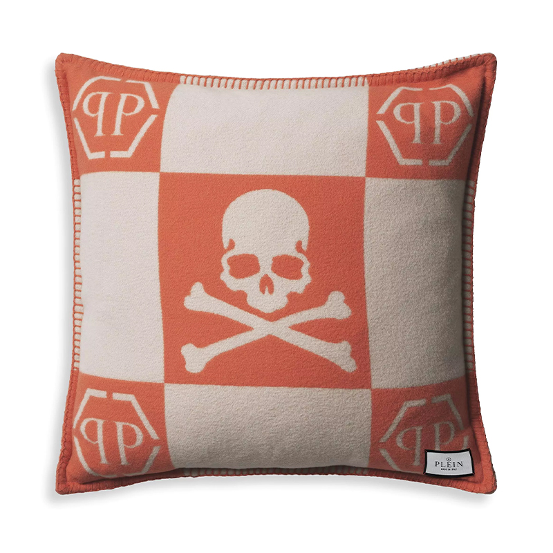 Подушка Philipp Plein Cushion Cashmere Skull 45 x 45 Orange Оранжевый Белый Подушка Philipp Plein Cushion Cashmere Skull 45 x 45 Orange Оранжевый Белый во Владивостоке | Loft Concept