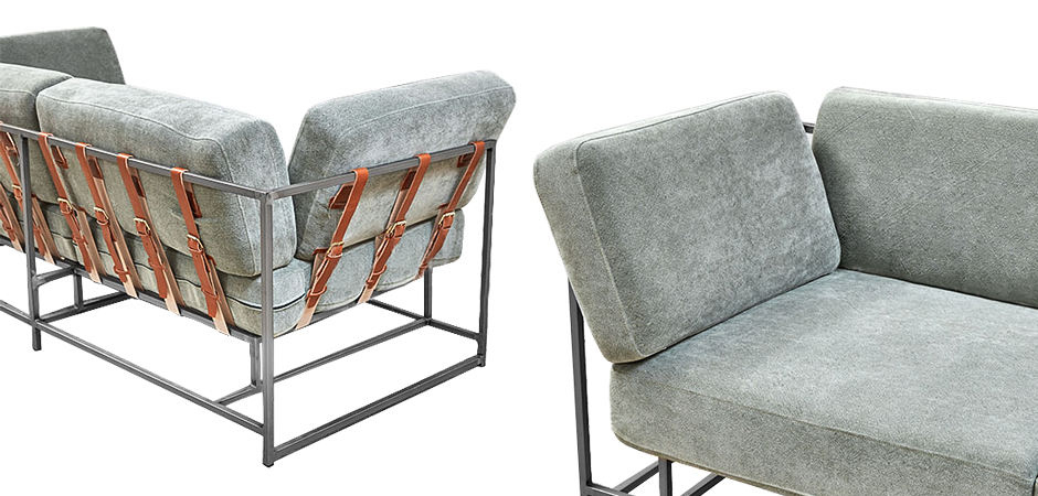 Двухместный диван Two Seat Sofa серо-голубой велюр Двухместный диван Two Seat Sofa серо-голубой велюр - Loft-Concept во Владивостоке