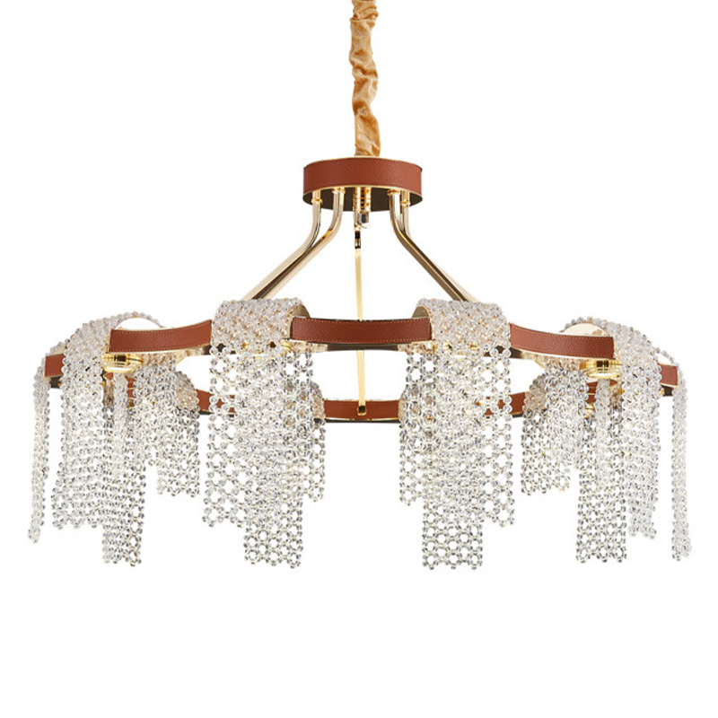 Люстра Leather Glass Chandelier 80 Прозрачное Стекло Коричневый Золотой Люстра Leather Glass Chandelier 80 Прозрачное Стекло Коричневый Золотой во Владивостоке | Loft Concept
