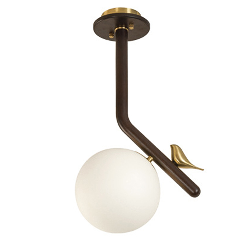 Потолочный светильник с птичкой Bird Wood Ring Ceiling Lamp Латунь Коричневый Белое матовое стекло Потолочный светильник с птичкой Bird Wood Ring Ceiling Lamp Латунь Коричневый Белое матовое стекло во Владивостоке | Loft Concept