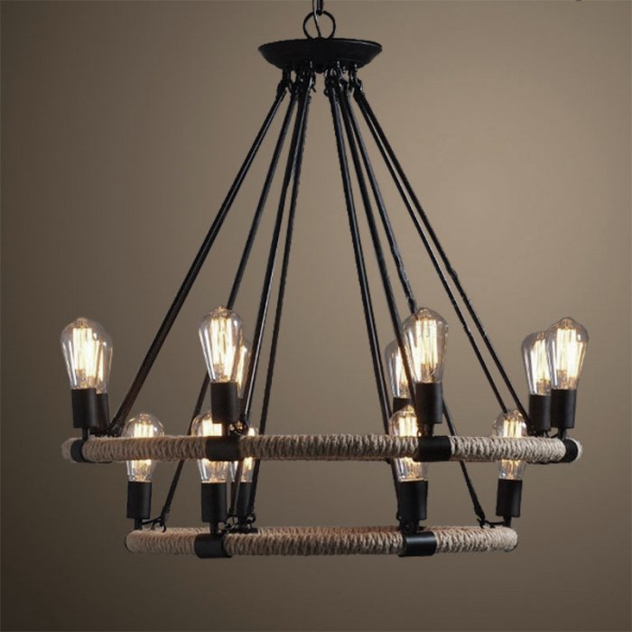 Люстра Round Tube Double Loft Rope Light Черный во Владивостоке | Loft Concept 