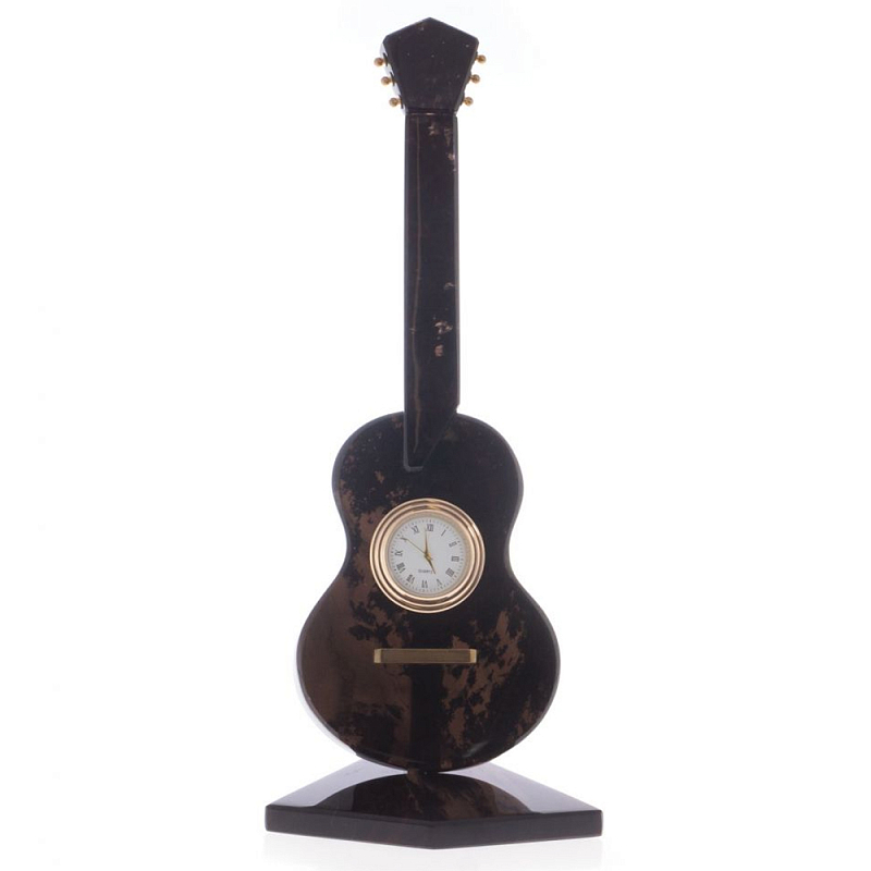 Часы настольные в виде гитары из натурального камня Обсидиан Stone Clock Коричневый Черный во Владивостоке | Loft Concept 