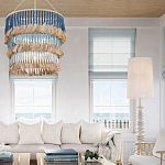 Люстра трехъярусная с декором из круглых деревянных бусин с кисточками Blue Wooden Beads Chandelier варинант исполнения - 3 | Loft Concept во Владивостоке