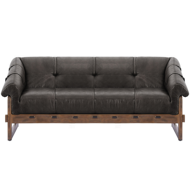 Трехместный диван Duncan винтажная черная кожа Черный Коричневый во Владивостоке | Loft Concept 