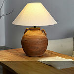 Настольная лампа керамическая коричневая с тканевым абажуром Eastern Tale варинант исполнения - 1 | Loft Concept во Владивостоке