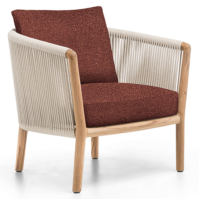 Дизайнерское уличное кресло из массива дерева с веревочной спинкой BOBOLI Armchair Древесина Бежевый Коричневый Красный Дизайнерское уличное кресло из массива дерева с веревочной спинкой BOBOLI Armchair Древесина Бежевый Коричневый Красный во Владивостоке | Loft Concept