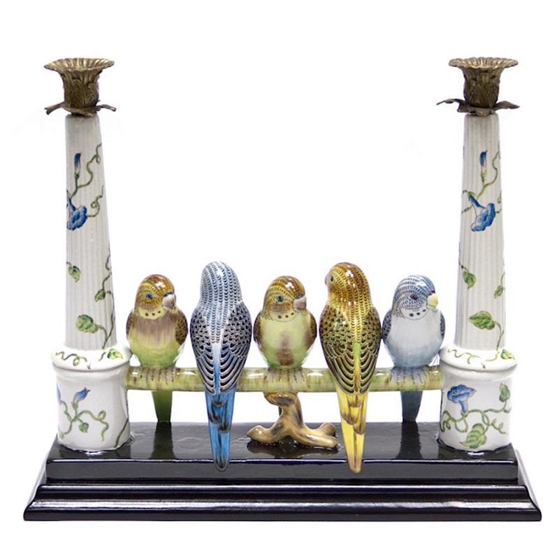 Двойной подсвечник Five Budgies Белый Синий Бронза Двойной подсвечник Five Budgies Белый Синий Бронза во Владивостоке | Loft Concept
