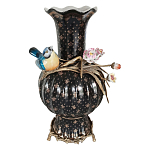 Ваза черная фарфоровая с  узором и бронзовым декором в виде веток с фарфоровой птичкой и цветами Eden Garden варинант исполнения - 1 | Loft Concept во Владивостоке