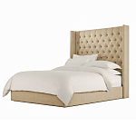 Кровать двуспальная бежевая с основанием из массива дерева с мягким изголовьем Flax Beds варинант исполнения - 1 | Loft Concept во Владивостоке