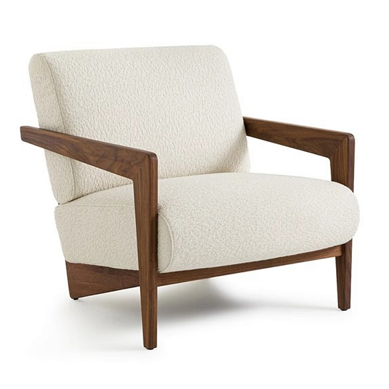 Кресло с обивкой из белого букле Armchair White Boucle Коричневый Белый Кресло с обивкой из белого букле Armchair White Boucle Коричневый Белый во Владивостоке | Loft Concept
