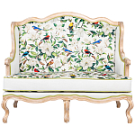 Диван двухместный из натурального бука золотистый с изображением птиц и цветов Blooming Birds варинант исполнения - 1 | Loft Concept во Владивостоке