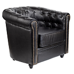 Кресло кожаное с мягкими подлокотниками на 4-х деревянных ножках Logan Leather Armchair black варинант исполнения - 1 | Loft Concept во Владивостоке