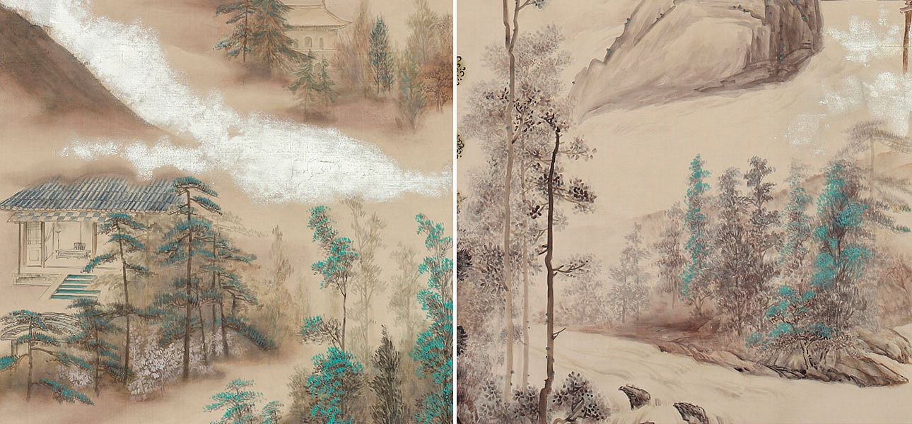 Обои ручная роспись Mountains Above Clouds Colourway SC-234 on Raw Silk dyed silk Обои ручная роспись Mountains Above Clouds Colourway SC-234 on Raw Silk dyed silk - Loft-Concept во Владивостоке