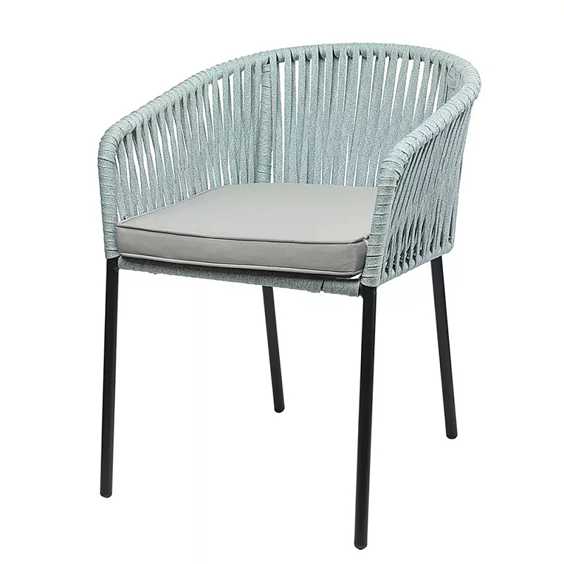 Стул с декором в виде плетеных лент на спинке и подлокотниках Semicircular Chair Decorated with Ribbons Бежевый Голубой во Владивостоке | Loft Concept 