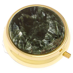 Таблетница карманная круглая с 3-мя отделениями и накладкой из натурального камня Серафинит Gold Stone Pillboxes варинант исполнения - 1 | Loft Concept во Владивостоке