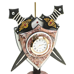 Часы настольные в виде щита с флагом из натуральных камней Змеевик и Креноид Stone Clock варинант исполнения - 3 | Loft Concept во Владивостоке