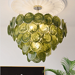 Люстра из зеленых стеклянных дисков с перламутровым эффектом Green Glowing Glaze варинант исполнения - 3 | Loft Concept во Владивостоке