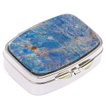 Таблетница карманная прямоугольная на 2 отделения с зеркалом и накладкой из натурального камня Лазурит Silver Stone Pillboxes варинант исполнения - 1 | Loft Concept во Владивостоке