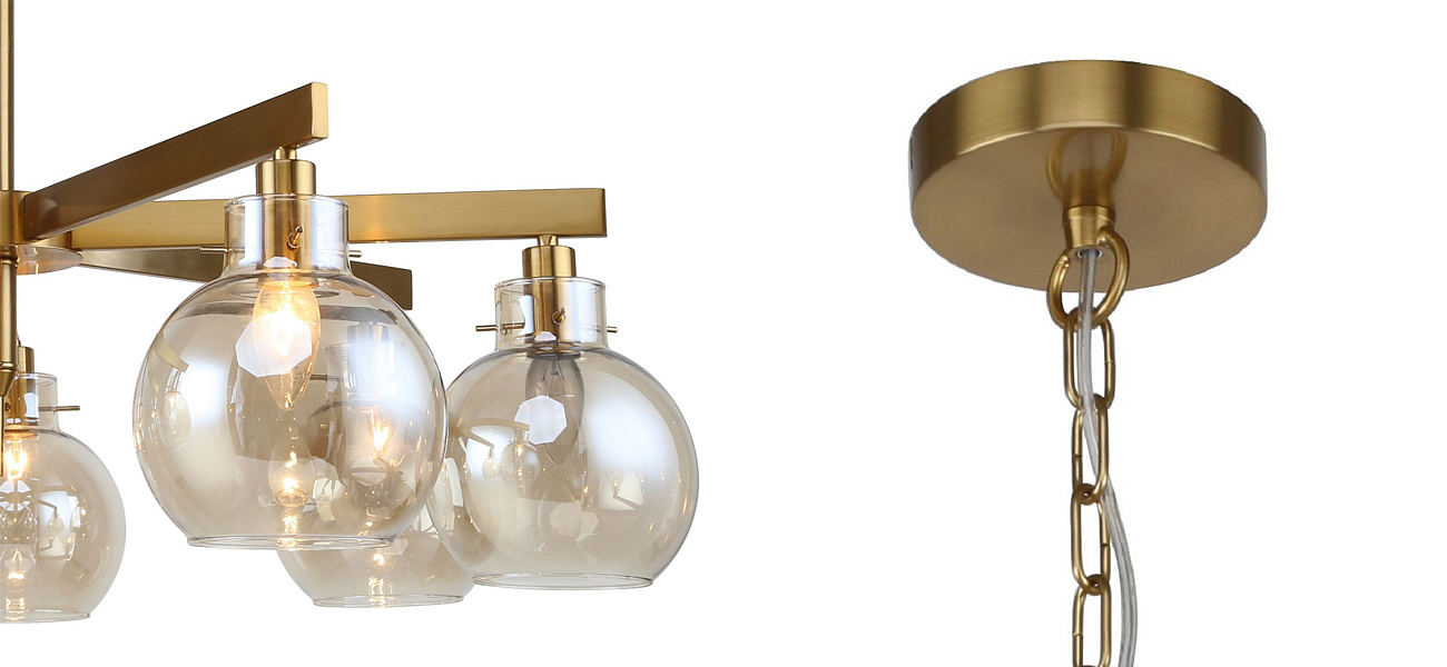 Люстра с плафонами коньячного цвета Carmella Globe Brass Люстра с плафонами коньячного цвета Carmella Globe Brass - Loft-Concept во Владивостоке