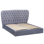 Кровать двуспальная серая с основанием из массива дерева с мягким изголовьем Velour Beds варинант исполнения - 1 | Loft Concept во Владивостоке