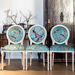 Стул из массива бука бирюзовый с изображением птиц и цветов Turquoise Beige Chinoiserie Peach Garden Chair варинант исполнения - 7 | Loft Concept во Владивостоке