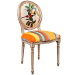 Стул бежевый в разноцветную полоску из натурального бука с изображением птиц и цветов Blooming Yellow Red Birds Colorful Stripes Chair варинант исполнения - 2 | Loft Concept во Владивостоке