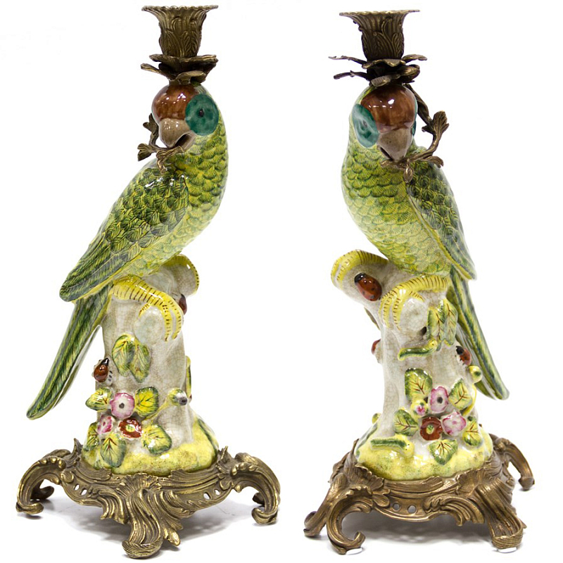 Подсвечник Candlestick Green Parrot Зеленый Бронза во Владивостоке | Loft Concept 