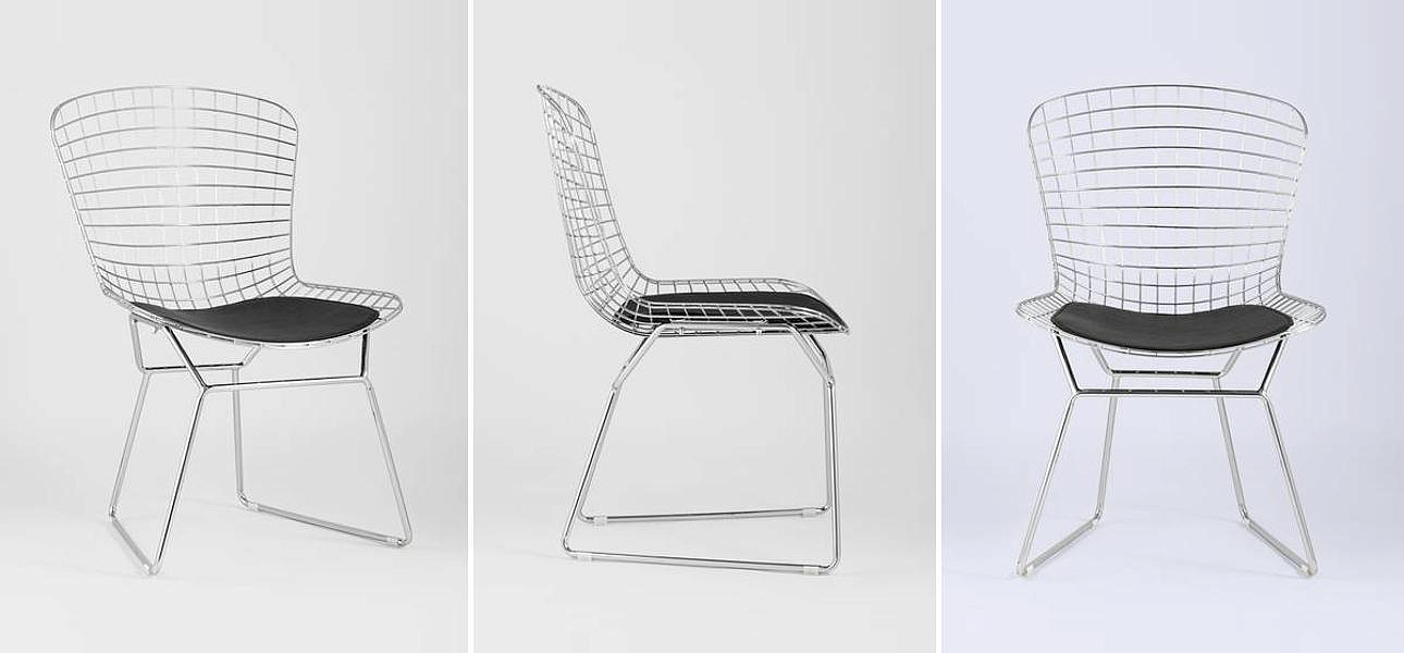 Стул Bertoia Chair Хромированный с Черной подушкой Стул Bertoia Chair Хромированный с Черной подушкой - Loft-Concept во Владивостоке