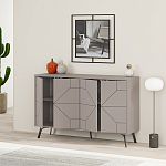 Комод бежево-серый с 4-мя дверцами с геометрическим рисунком на металлических ножках DUNE CONSOLE LIGHT MOCHA варинант исполнения - 2 | Loft Concept во Владивостоке