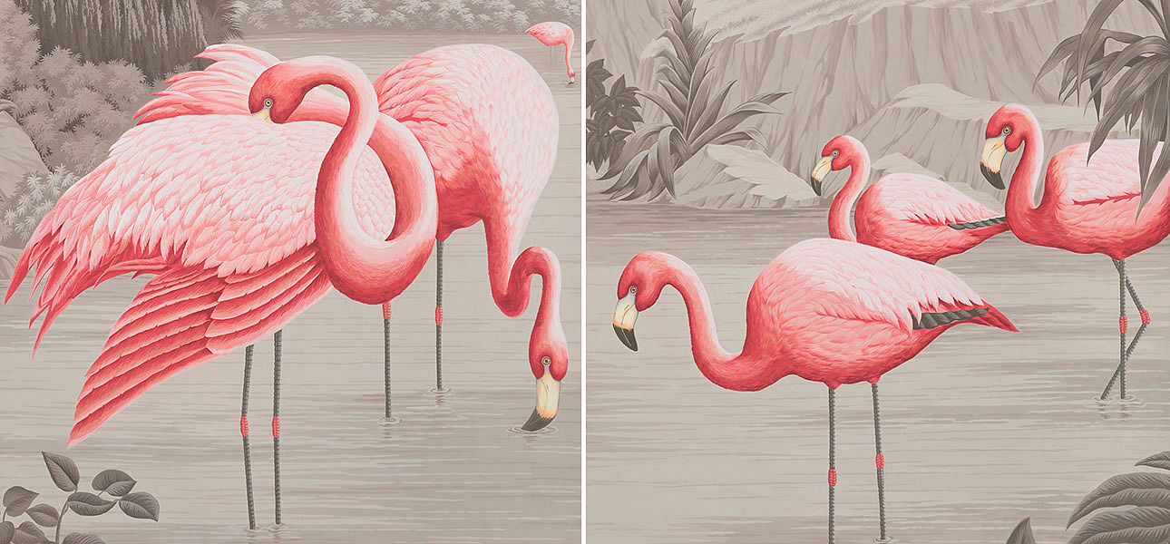 Обои ручная роспись Flamingos Flamingo on Eau Forte scenic paper Обои ручная роспись Flamingos Flamingo on Eau Forte scenic paper - Loft-Concept во Владивостоке