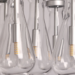 Люстра с 7-ю прозрачными плафонами из стекла в форме капли на круглом потолочном основании цвета хром Lucid Rain  варинант исполнения - 9 | Loft Concept во Владивостоке