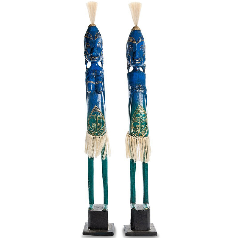Комплект из 2-х деревянных статуэток Asmat Statuettes Blue Green Синий Зеленый Комплект из 2-х деревянных статуэток Asmat Statuettes Blue Green Синий Зеленый во Владивостоке | Loft Concept