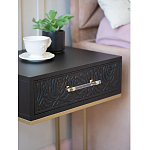 Приставной столик с резным узором на выдвижном ящике Black Table Carved Pattern варинант исполнения - 6 | Loft Concept во Владивостоке