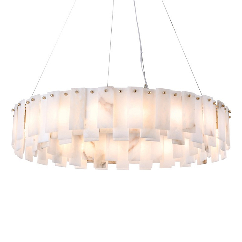 Люстра круглая декорированная натуральным камнем Stone Interior Accent Медь Белый во Владивостоке | Loft Concept 