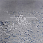 Обои ручная роспись Matsushima Waves Hokusai on Gun Metal dyed silk варинант исполнения - 1 | Loft Concept во Владивостоке