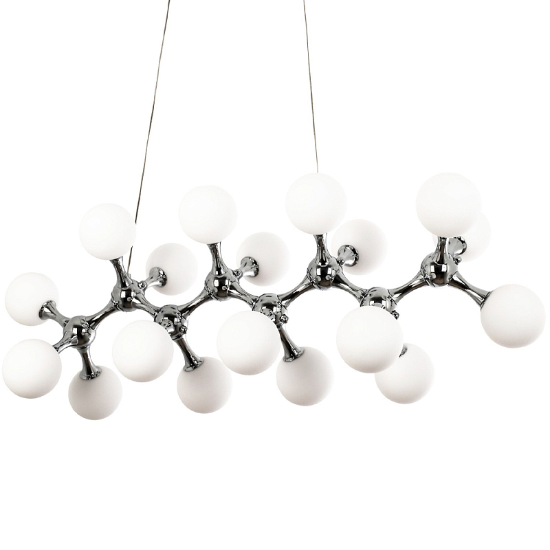 Линейная люстра с плафонами из стеклянных шаров Pearls Suspension Linear Chrome Chandelier Белое матовое стекло Хром Линейная люстра с плафонами из стеклянных шаров Pearls Suspension Linear Chrome Chandelier Белое матовое стекло Хром во Владивостоке | Loft Concept
