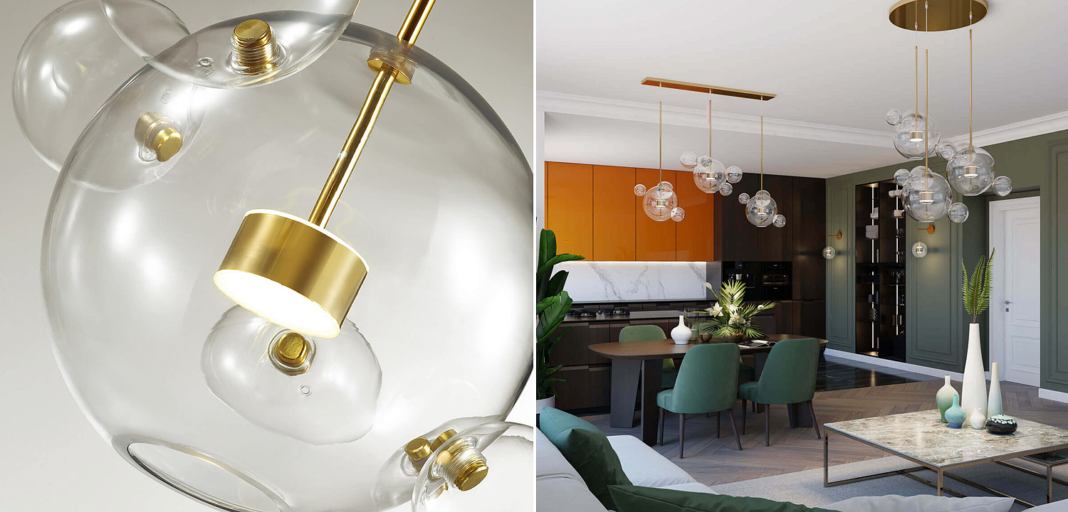 Люстра Transparent Bubble Chandelier Gold Line Люстра Transparent Bubble Chandelier Gold Line - Loft-Concept во Владивостоке