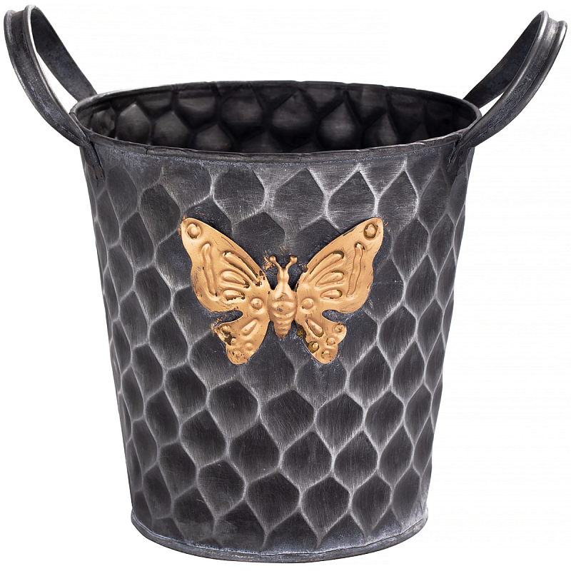 Железное кашпо Gold butterfly design Серый Черный Золотой Железное кашпо Gold butterfly design Серый Черный Золотой во Владивостоке | Loft Concept
