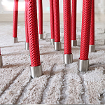 Дизайнерский журнальный стол с круглой прозрачной столешницей и основанием в виде красных металлических тросов Wires варинант исполнения - 3 | Loft Concept во Владивостоке