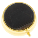 Таблетница карманная круглая с 3-мя отделениями с зеркалом и накладкой из натурального камня Соколиный глаз Gold Stone Pillboxes варинант исполнения - 1 | Loft Concept во Владивостоке