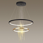 Люстра подвесная с 2-мя круглыми подвесами в черном и золотистом цвете и вертикальными подвесками Ring Horizontal варинант исполнения - 4 | Loft Concept во Владивостоке