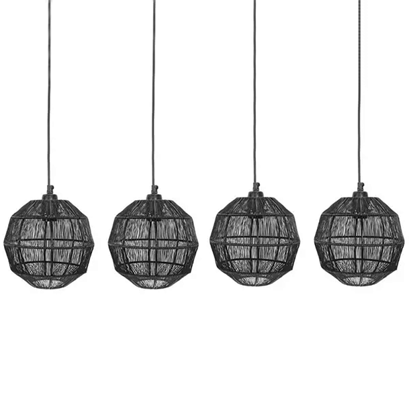 Подвесной светильник с 5-ю плетеными металлическими абажурами Wicker Iron Lamp Черный Подвесной светильник с 5-ю плетеными металлическими абажурами Wicker Iron Lamp Черный во Владивостоке | Loft Concept