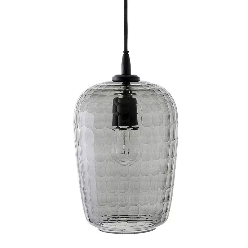 Подвесной светильник с рельефным узором на стеклянном плафоне Lamp with Frozen Glass Effect Серый Черный Подвесной светильник с рельефным узором на стеклянном плафоне Lamp with Frozen Glass Effect Серый Черный во Владивостоке | Loft Concept