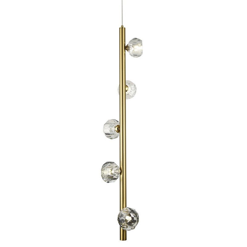 Подвесной светильник c 5-ю хрустальными плафонами Metal Tube Crystal Brass Hanging Lamp Прозрачный Латунь Подвесной светильник c 5-ю хрустальными плафонами Metal Tube Crystal Brass Hanging Lamp Прозрачный Латунь во Владивостоке | Loft Concept