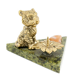 Подсвечник с фигуркой тигра из бронзы и натурального камня змеевик Stone Candlestick варинант исполнения - 1 | Loft Concept во Владивостоке