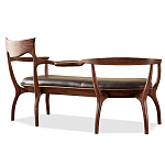 Кушетка с деревянным каркасом и сиденьем из коричневой натуральной кожи Moon Walnut Furniture варинант исполнения - 8 | Loft Concept во Владивостоке