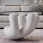 Дизайнерский журнальный стол с круглой прозрачной столешницей на белом фигурном основании Luqak варинант исполнения - 1 | Loft Concept во Владивостоке